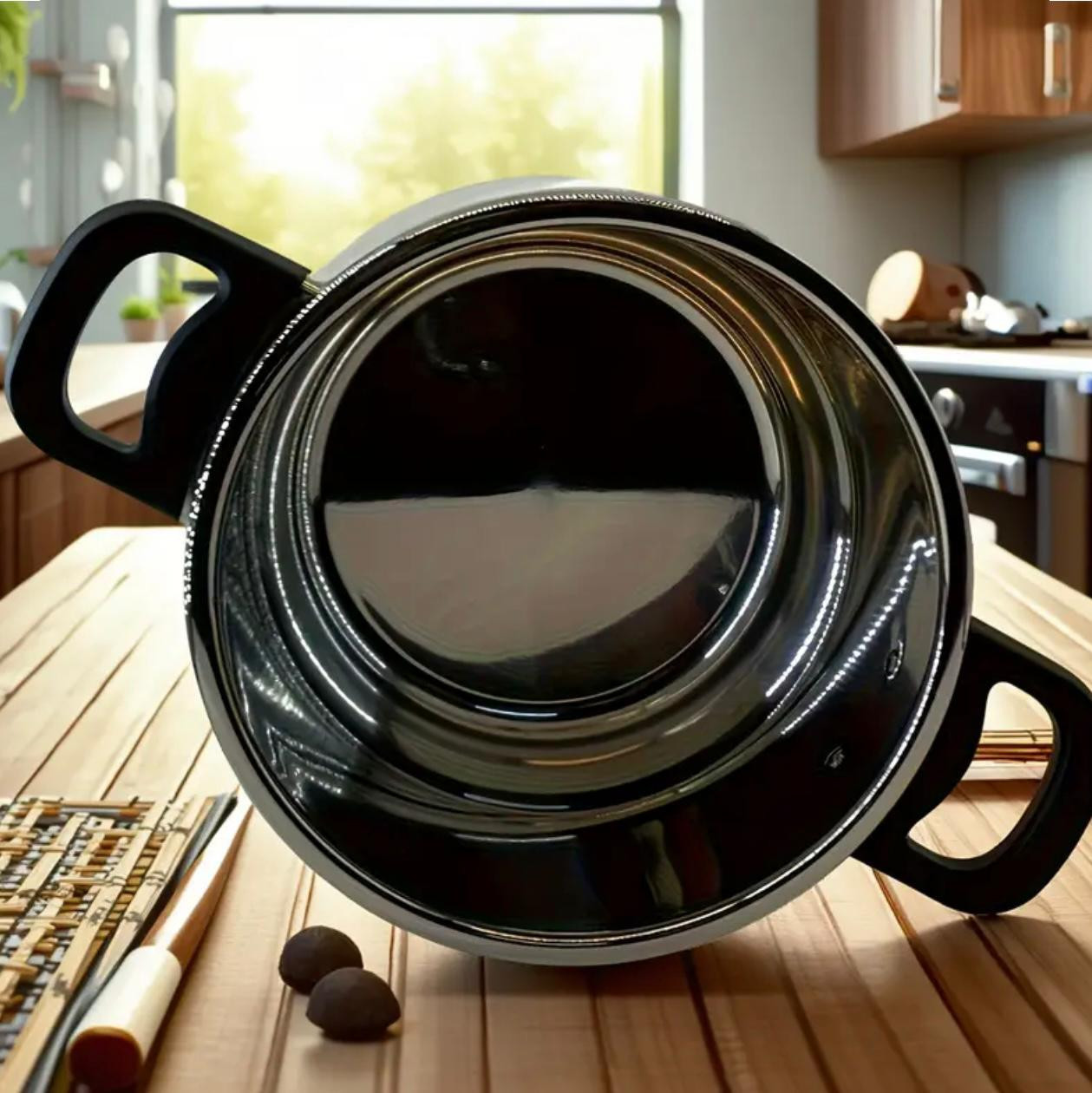 Pot d'autocuiseur en acier inoxydable robuste de 9L avec couvercle rotatif et poignées rouges ergonomiques - Image 1