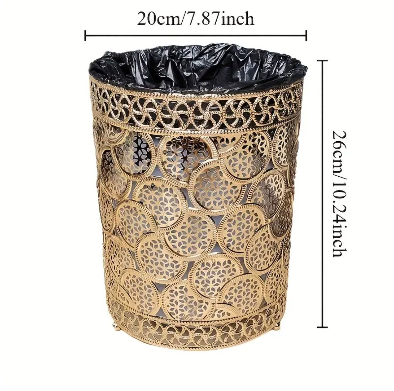 Ensemble de poubelles dorées de luxe européen haut de gamme universel 4 saisons, chambre intérieure dorée électrolytique en métal extérieur + PVC, découverte, motif exquis, durable et robuste - Image 4