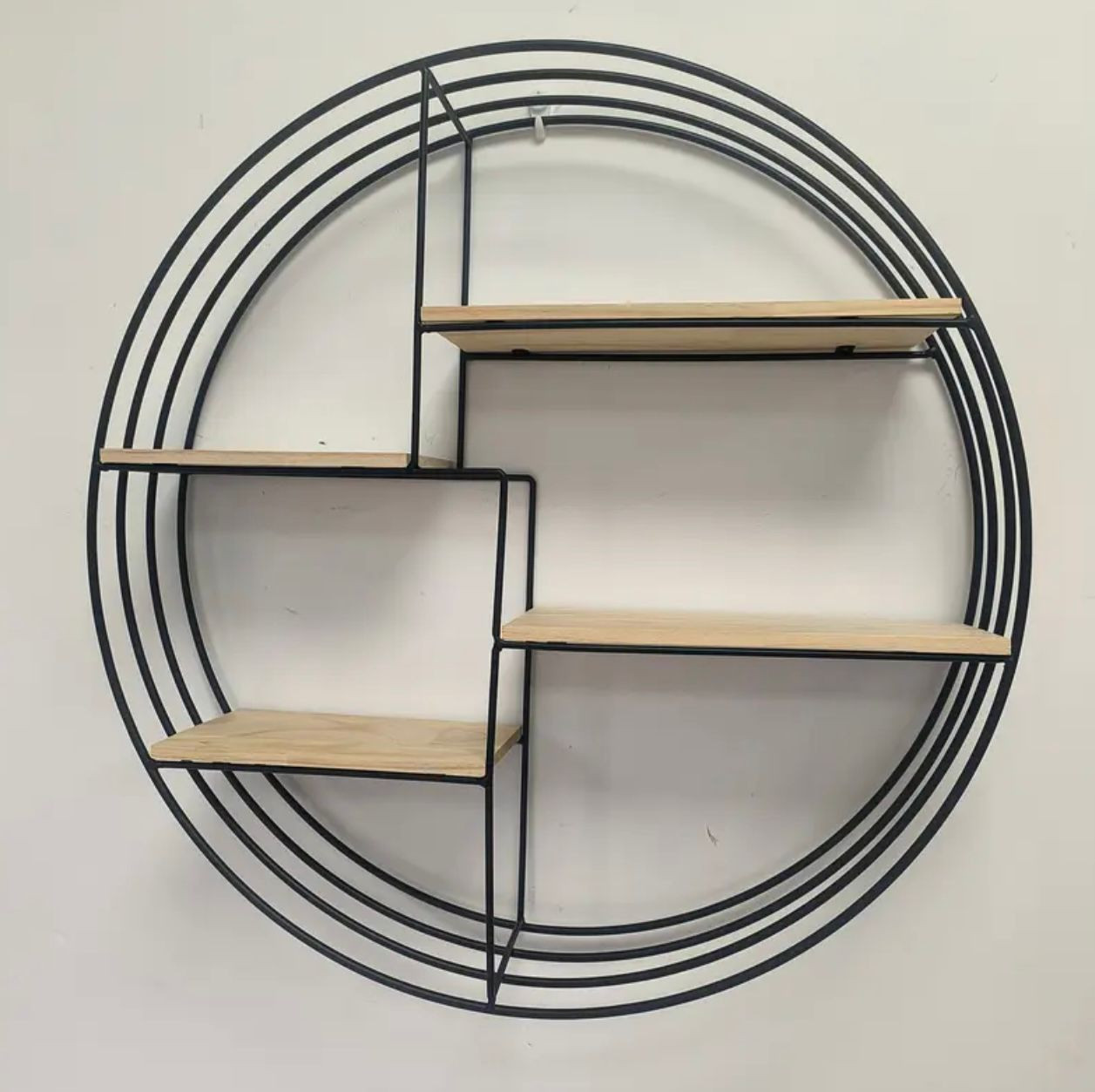 Étagère de rangement multifonctionnelle dorée, noire, à quatre couches, étagère flottante ronde murale - combinaison de fer et de bois, organisateur multifonctionnel de rangement