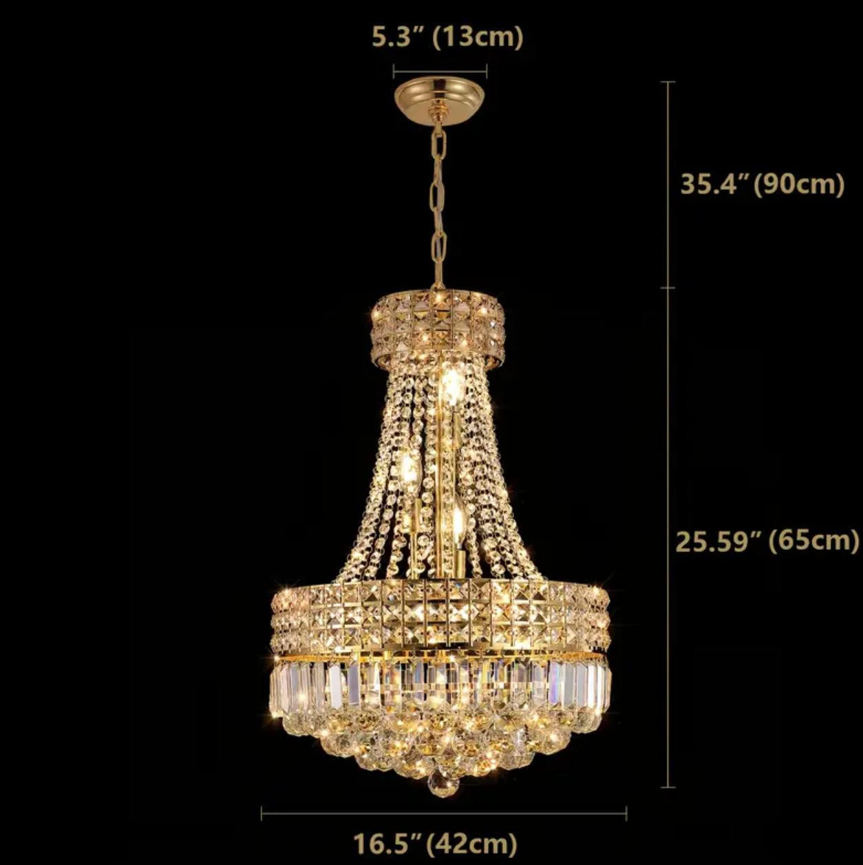 Lustre en cristal de luxe - Style impérial moderne avec gouttelettes en cristal K9, grand luminaire de plafond aux tons dorés - Image 4