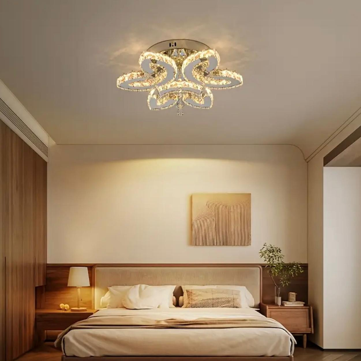 Luminaire de plafond en cristal de luxe moderne - Bandes lumineuses LED 3 couleurs, montage semi