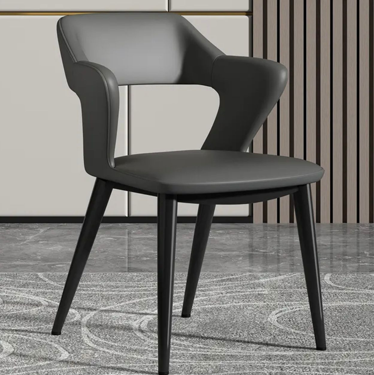 1pc Chaise de salle à manger en cuir d'inspiration française avec coussin en éponge - Image 3
