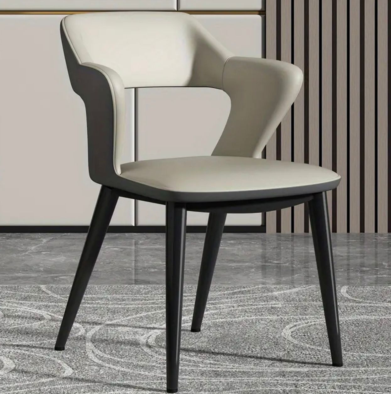 1pc Chaise de salle à manger en cuir d'inspiration française avec coussin en éponge - Image 2