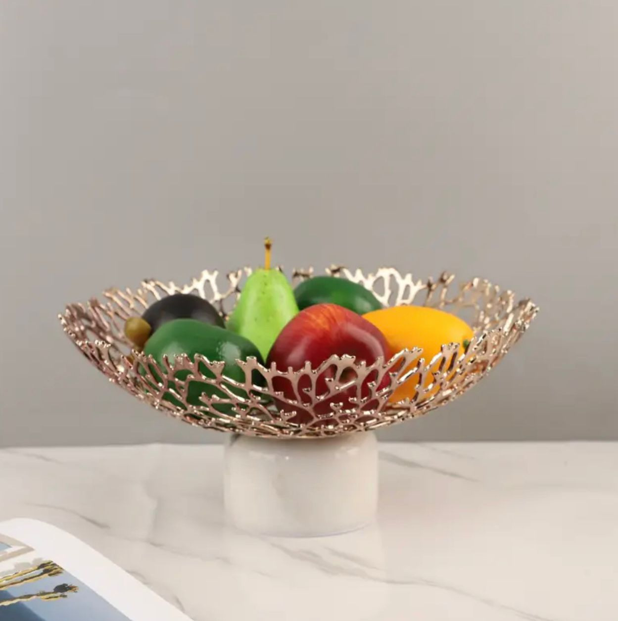 1pc Bol à fruits en marbre élégant, assiette de collation de luxe simple et moderne pour la décoration de la maison du salon, matériau en marbre sans danger pour les aliments
