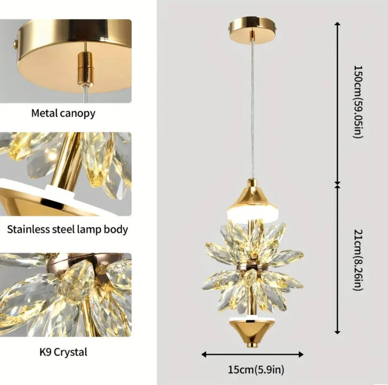 Mini lustre en cristal - Suspension moderne en plastique doré frotté à l'huile avec plusieurs bras et pompons, montage semi-enre-re-filé - Image 3