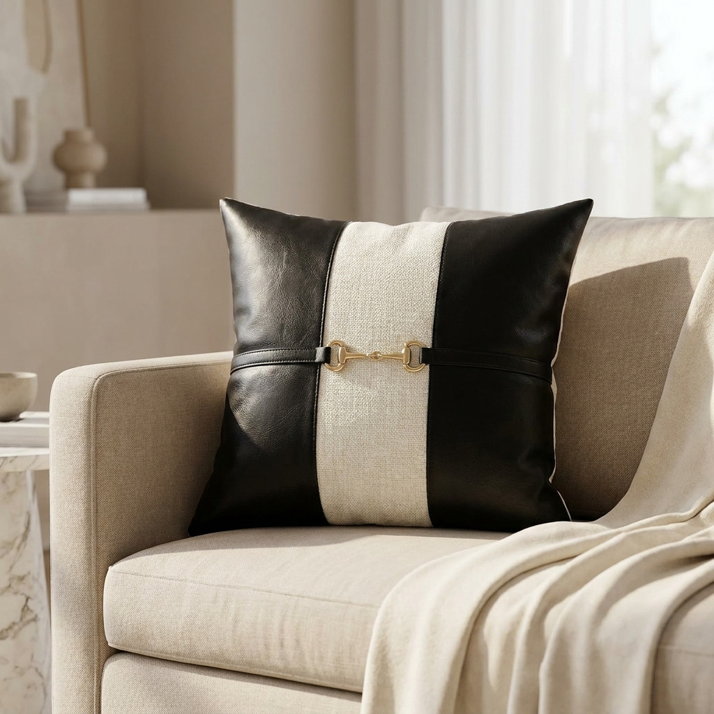 Coussin Luxe Noir & Ivoire - Textiles Déco - Photo detail - Livraison Maroc