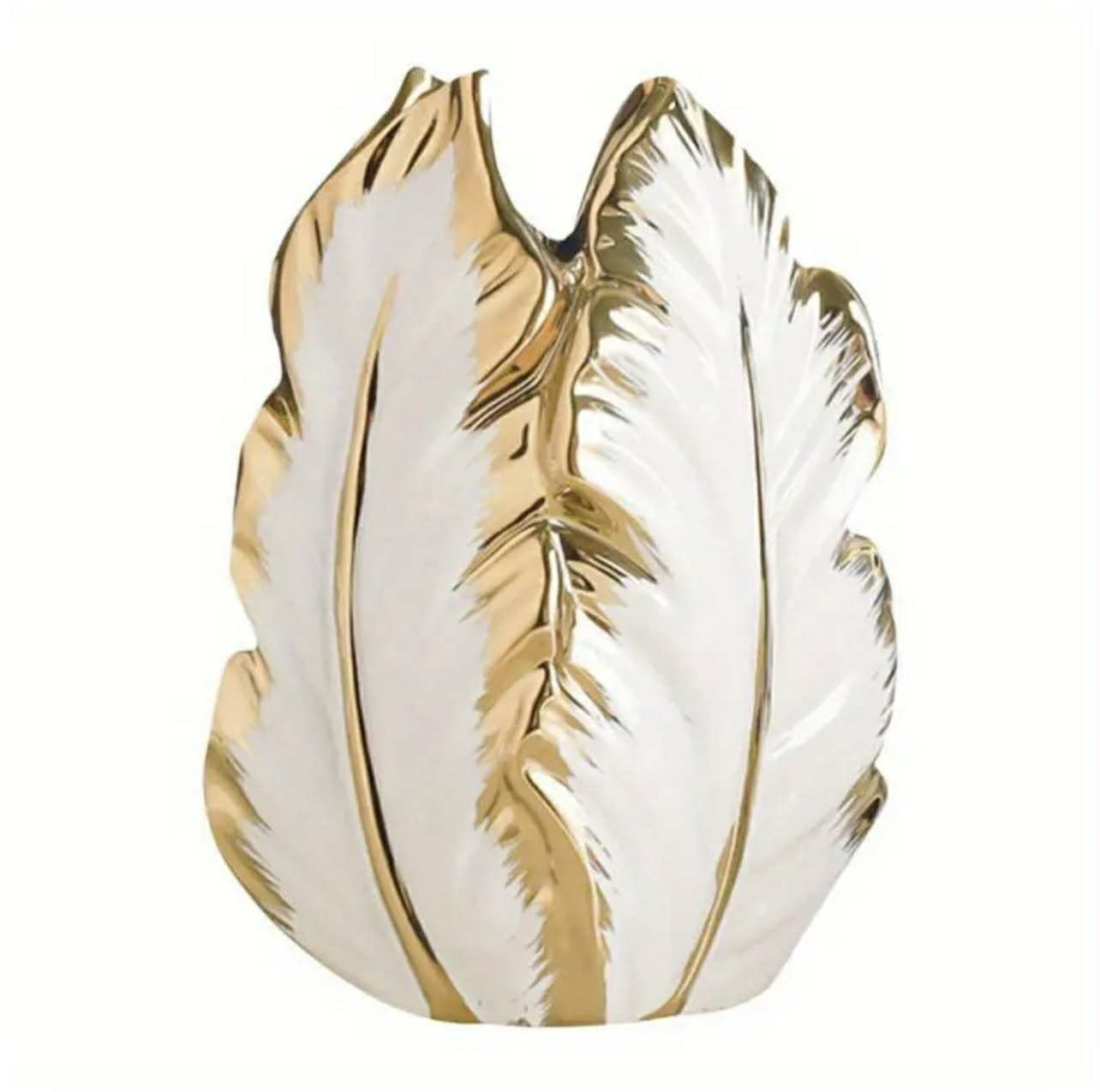 Vase floral moderne et élégant - Décoration blanche et dorée, pot de fleurs en céramique robuste - Image 1