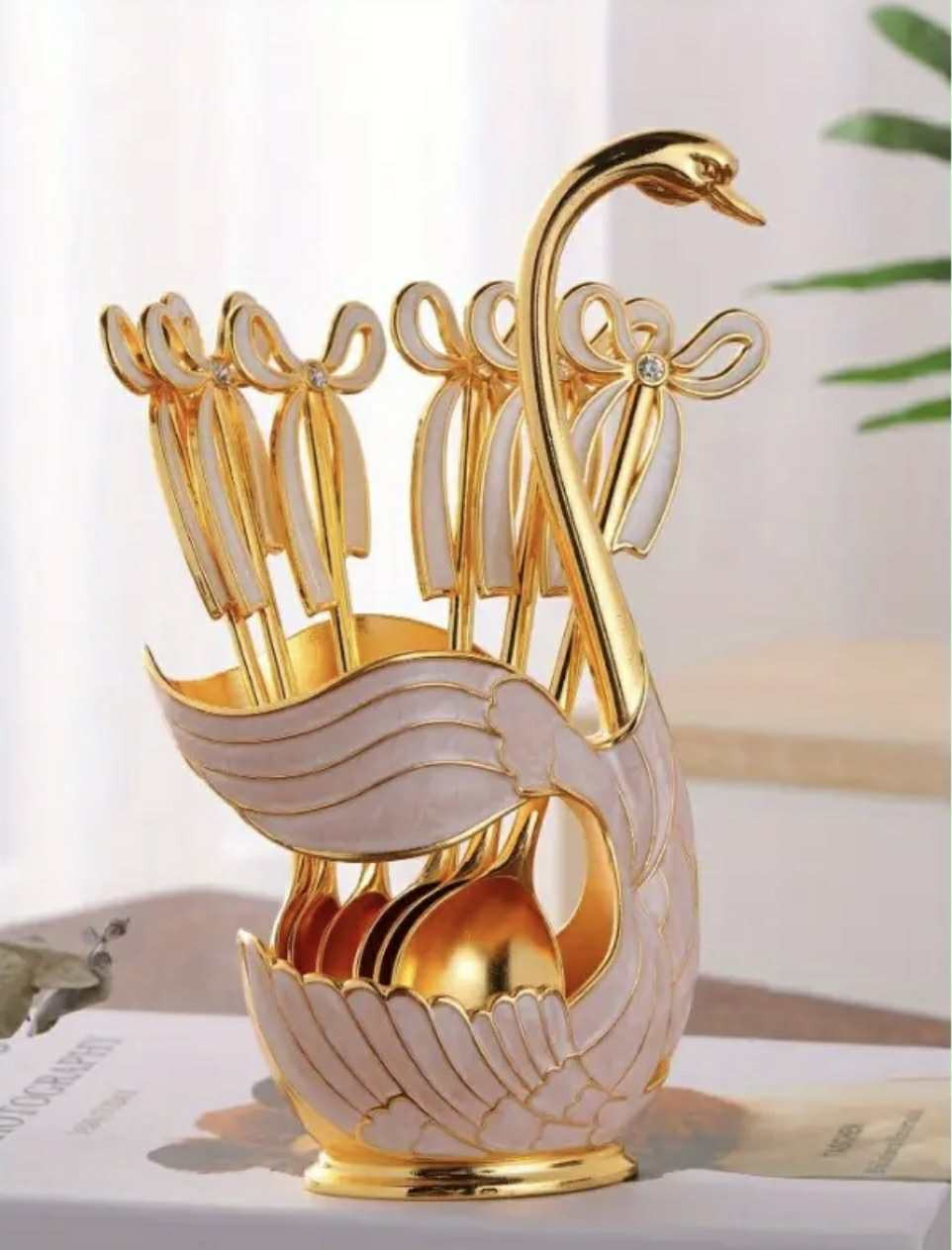 Ensemble de 6 cuillères à nœud et 1 support en forme de cygne  ustensiles de cuisine modernes - Image 2