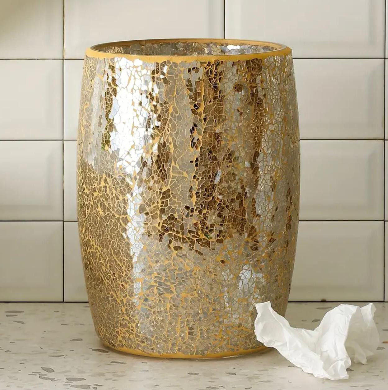 Poubelle de salle de bain en mosaïque de verre chic - Image 2