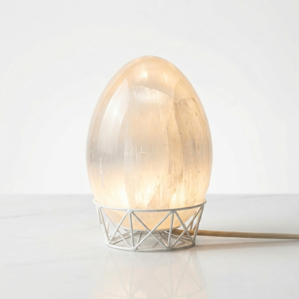 Lampe Œuf en Sélénite Naturelle