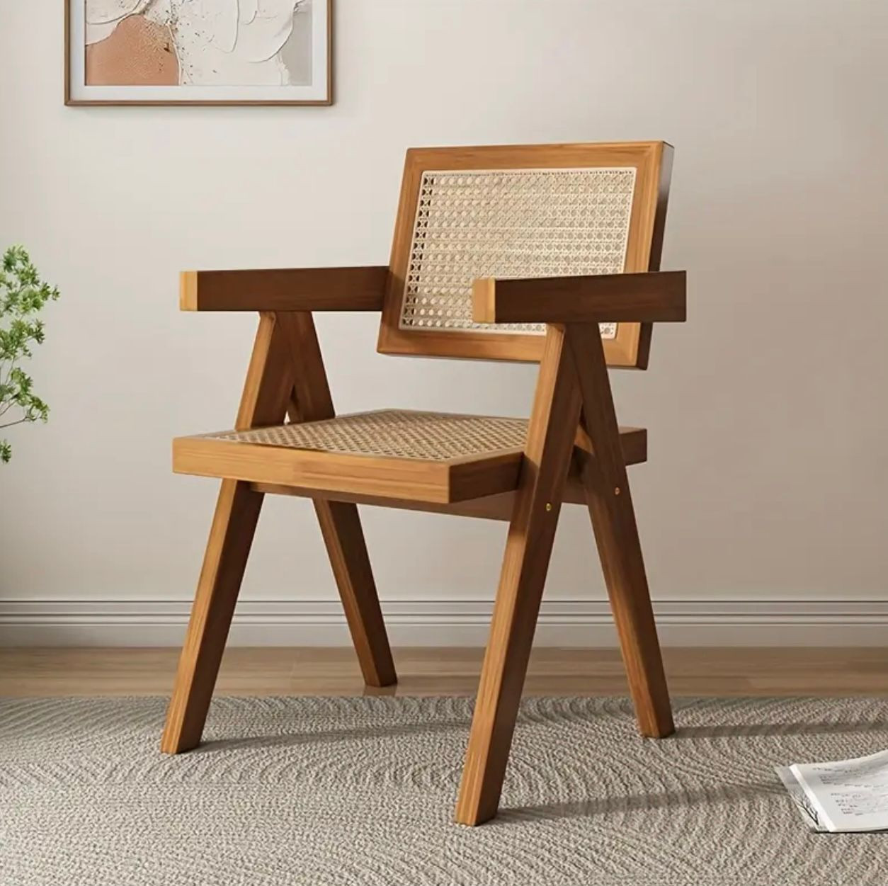 Chaise en osier en bois massif avec accoudoirs - Image 2