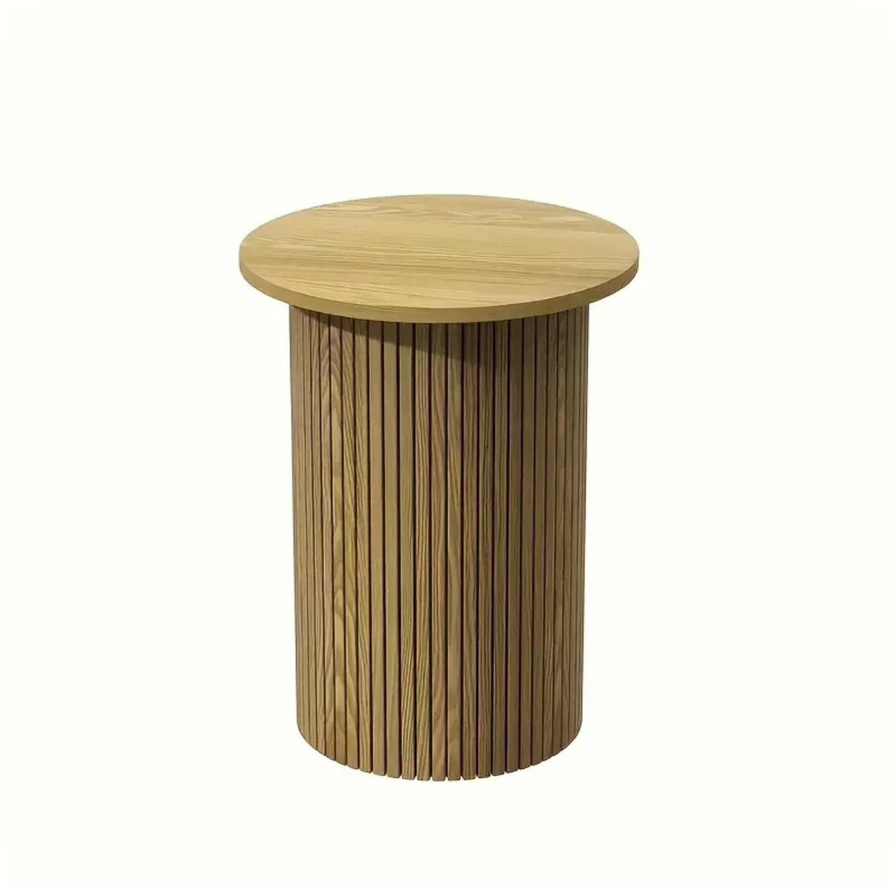 Table moderne à bord concave ronde 1pc avec placage de bois tendre et finition en bois naturel - Image 3