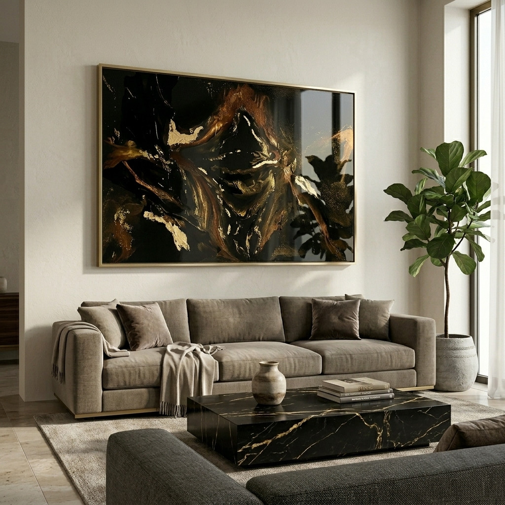 Tableau mural abstrait noir et doré