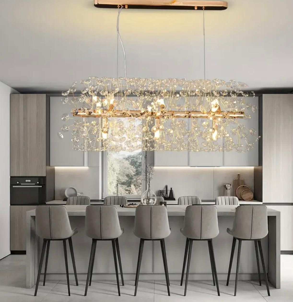 Lustre en cristal à grappes florales, design pissenlit, plafonnier de luxe doré avec 9 lignes de suspension réglables - Image 2