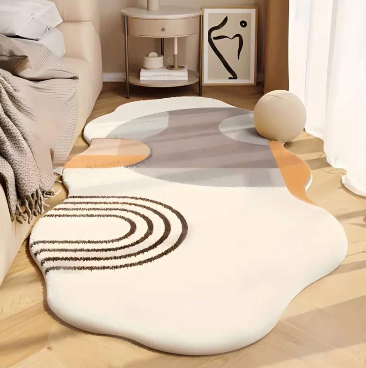 Tapis de velours, tapis de forme irrégulière à motif de ligne géométrique