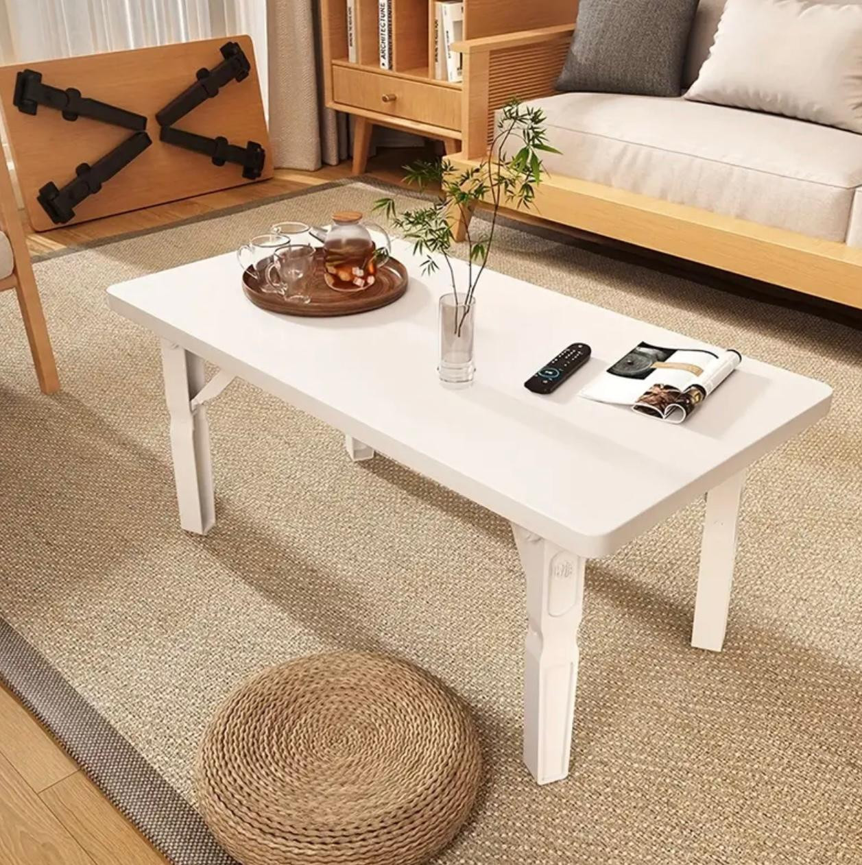 Table pliante blanche moderne - Cadre pliable en bois et métal peu encombrant, petit bureau contemporain blanc/noir