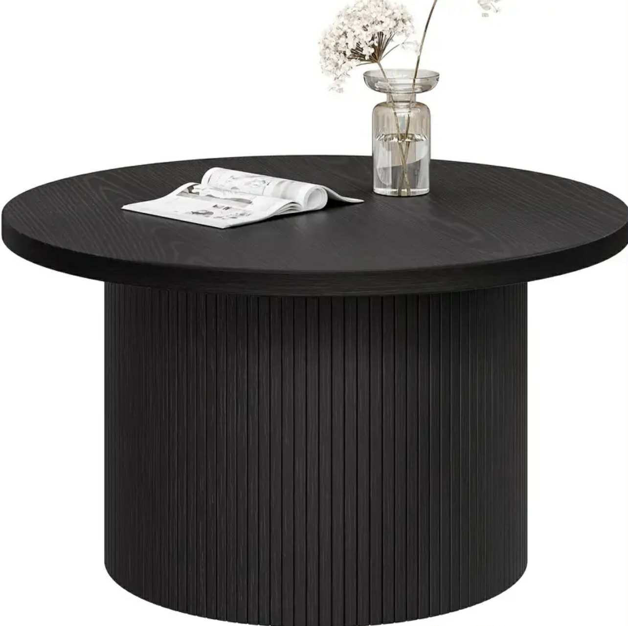 Table basse ronde de 80,01 cm, style tambour, style moderne du milieu du siècle, en bois, noire - Image 1