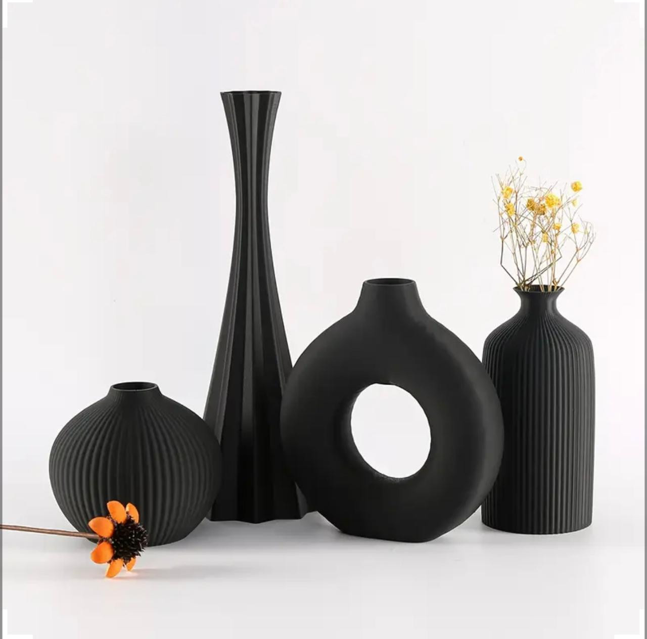 Ensemble de 4 vases mats de style bohème, design géométrique