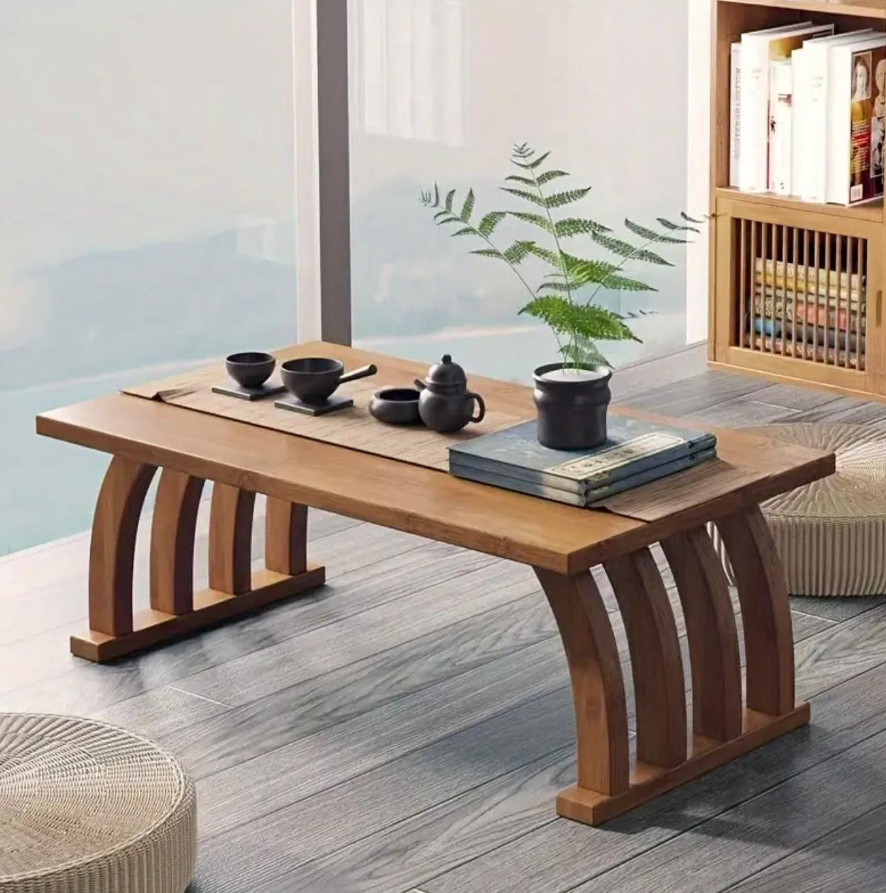 Table basse multifonctionnelle de style japonais 1pc - Pieds de pont en arc rétro - Image 2