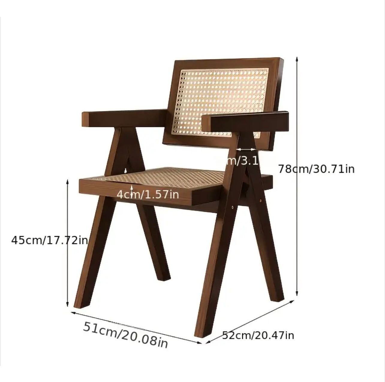 Chaise en osier en bois massif avec accoudoirs - Image 3