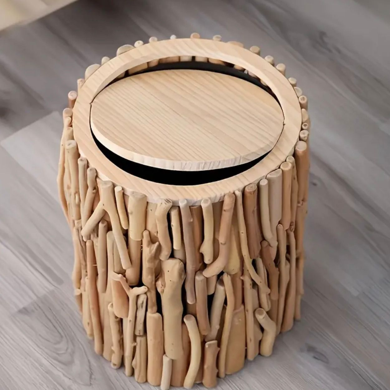 Poubelle en bois fabriquée à la main avec couvercle - Style nordique moderne - Image 2