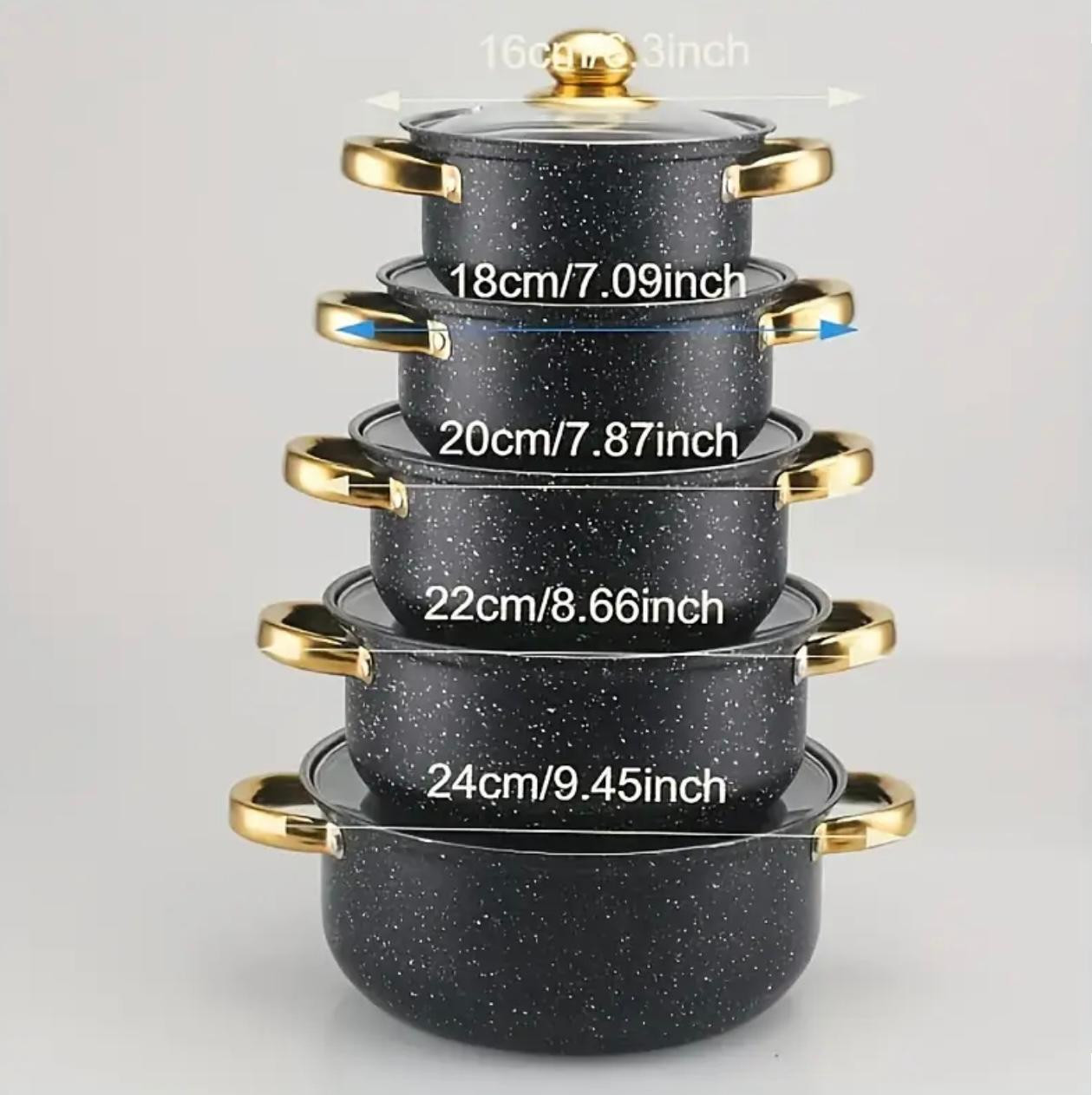 Ensemble d'ustensiles de cuisine en acier inoxydable avec couvercles noirs et dorés - Image 4