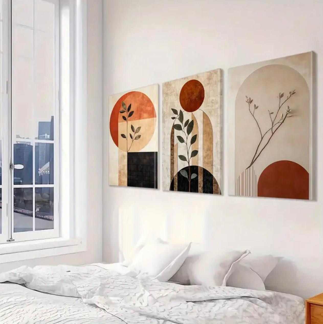 Ensemble d'art mural sur toile de paysage abstrait - 3pcs imprimé botanique minimaliste moderne encadré - Image 3