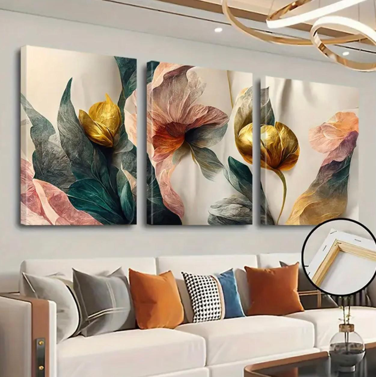 3pcs Art mural de fleurs encadrées, Fleurs et feuilles Oeuvres décoratives, Peintures d'art sur toile de fleurs en métal