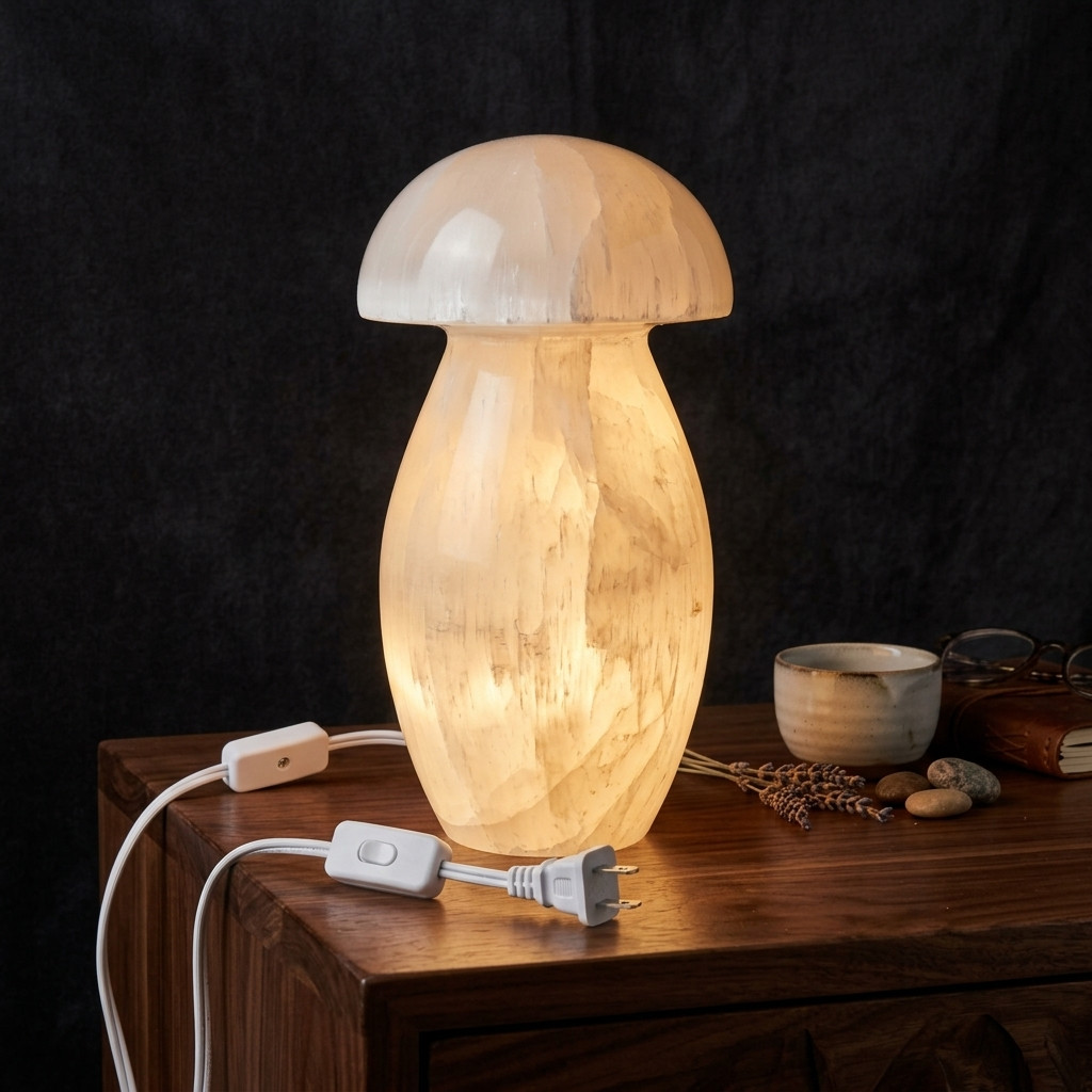 Lampe Champignon en Sélénite Naturelle