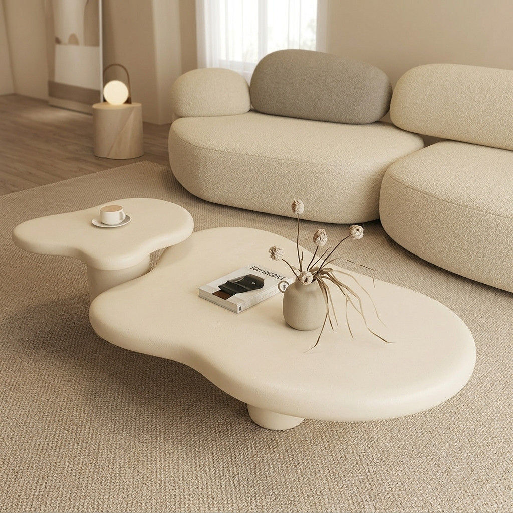 Table basse organique en béton beige