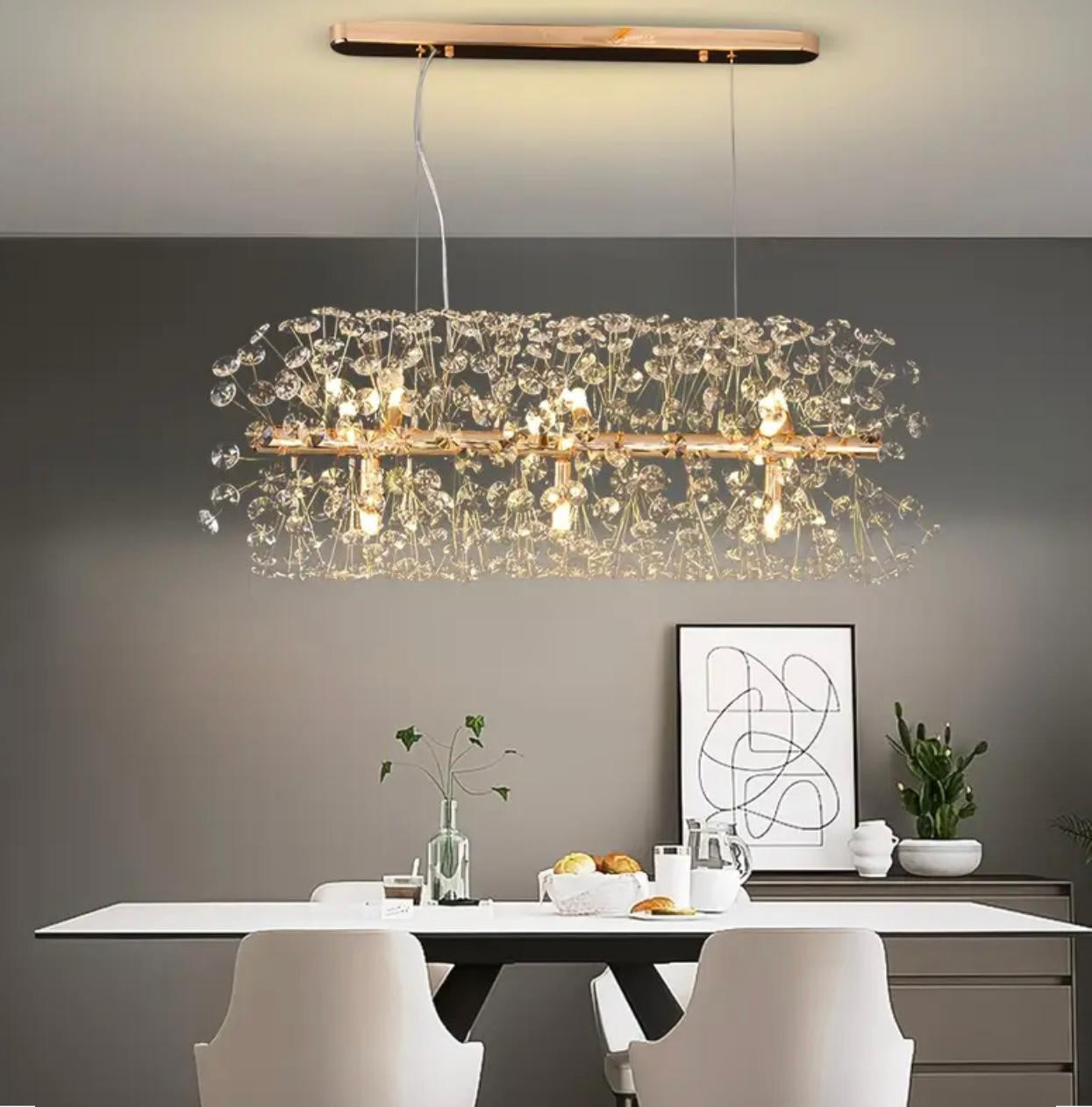 Lustre en cristal à grappes florales, design pissenlit, plafonnier de luxe doré avec 9 lignes de suspension réglables - Image 1
