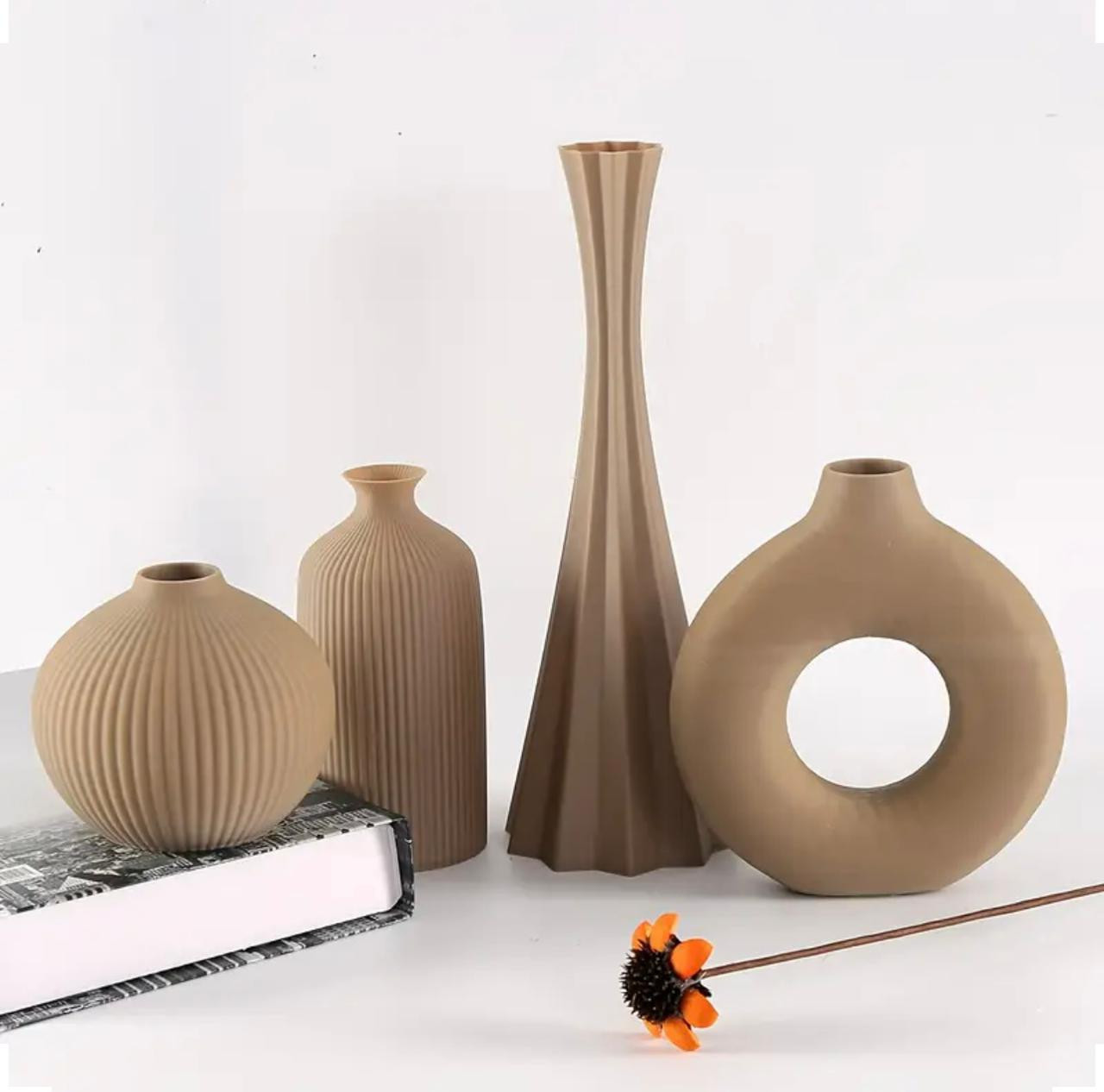 Ensemble de 4 vases mats de style bohème, design géométrique - Image 4