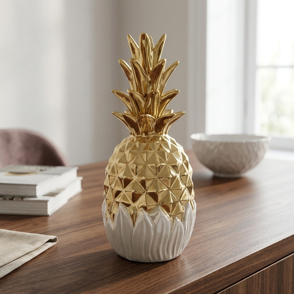 Vase décoratif ananas blanc et doré – Élégance tropicale chic
