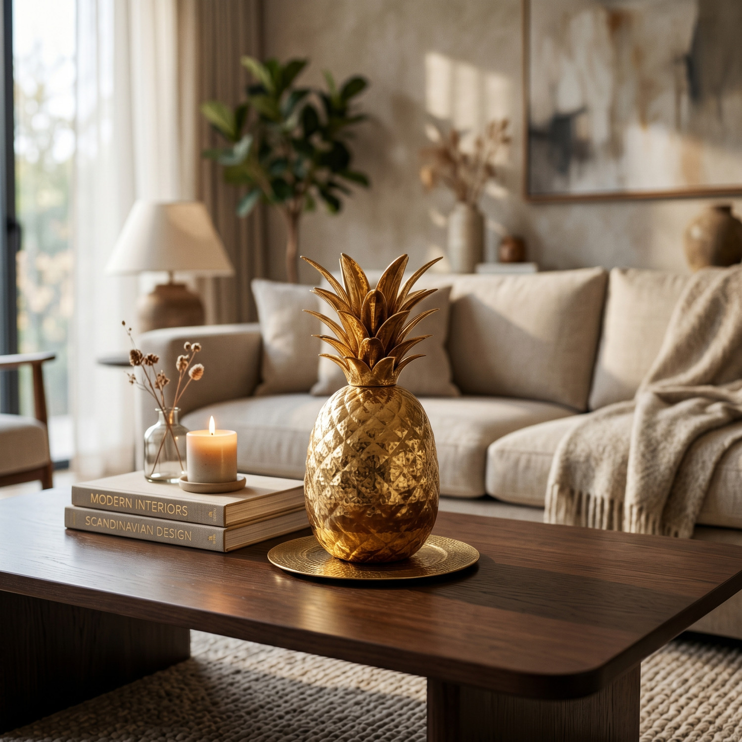 Ananas Décoratif en Céramique Dorée – Pièce de Décor Luxueuse