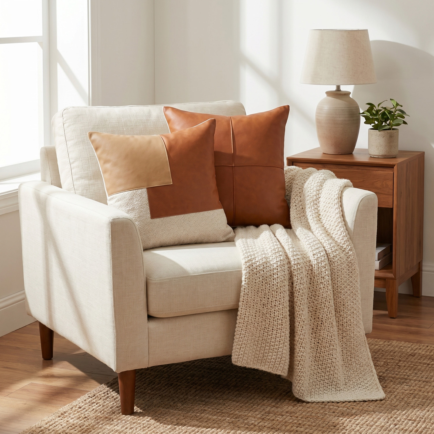 Coussins Élégance Camel & Crème