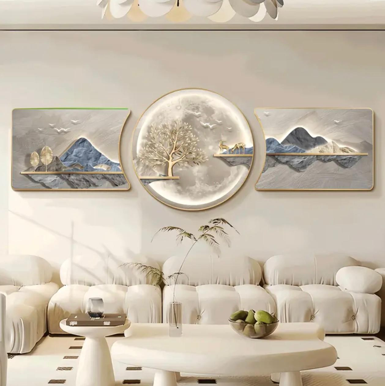 Ensemble d'art mural de paysage abstrait moderne 3pcs - Haute qualité, PVC et résine encadrés