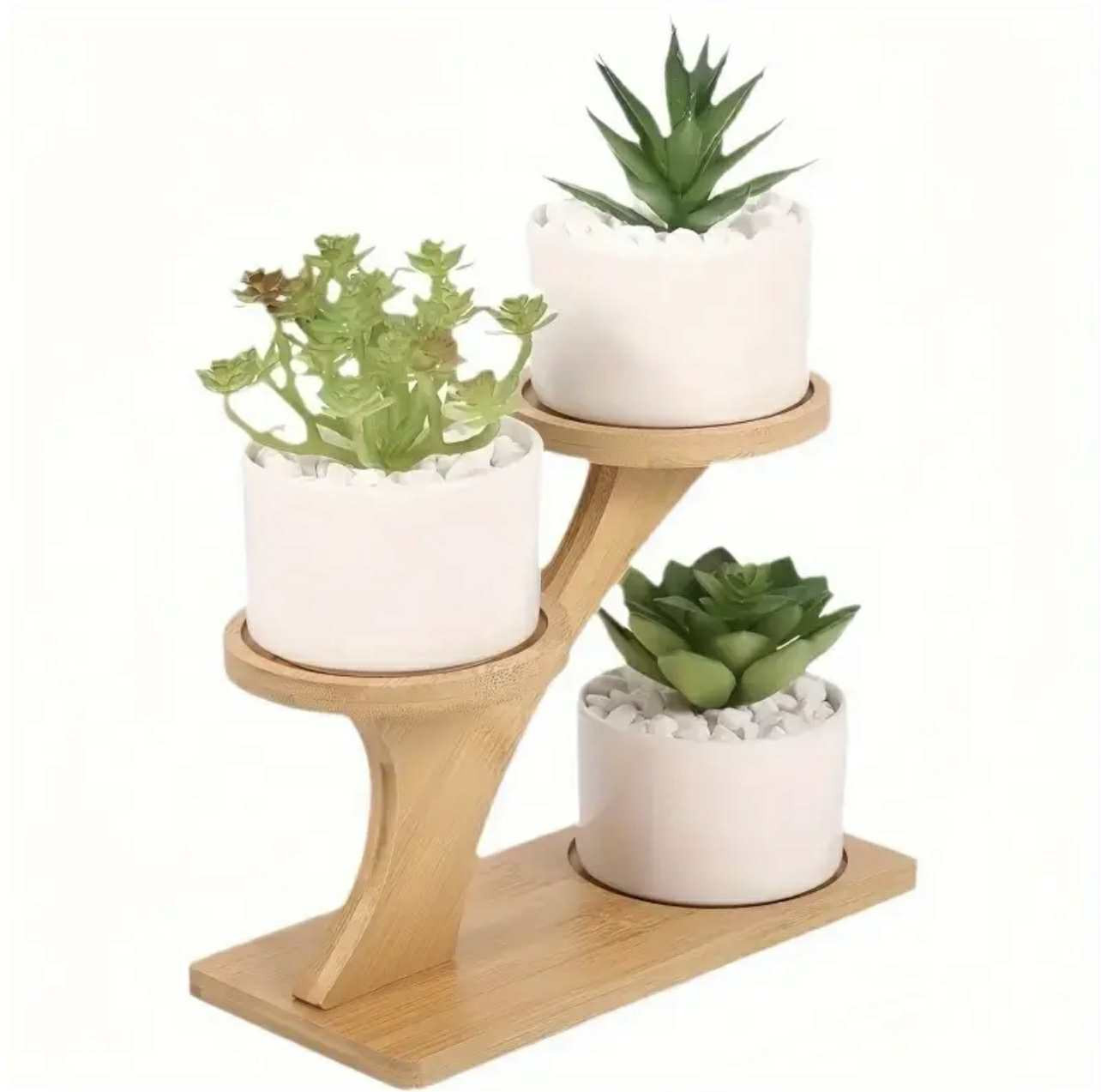 Support à plantes en bambou à 3 niveaux pour plantes grasses et en pot - Image 3