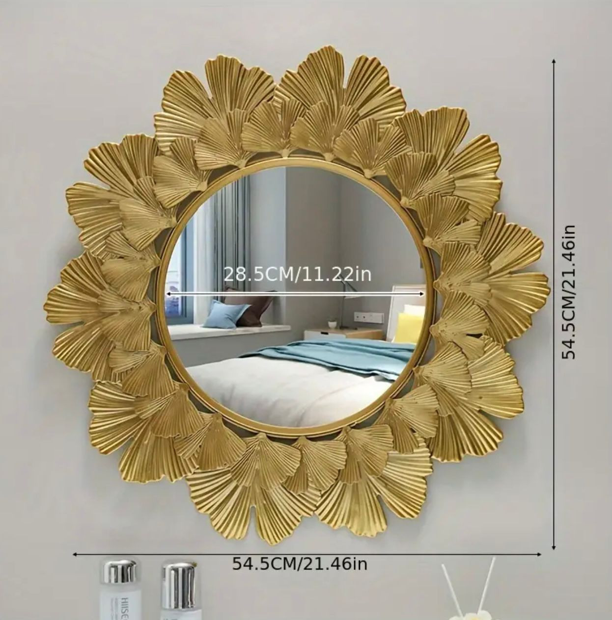 Miroir mural moderne Golden Ginkgo Leaf - Décor élégant pour chambre à coucher, salon et entrée - Image 2