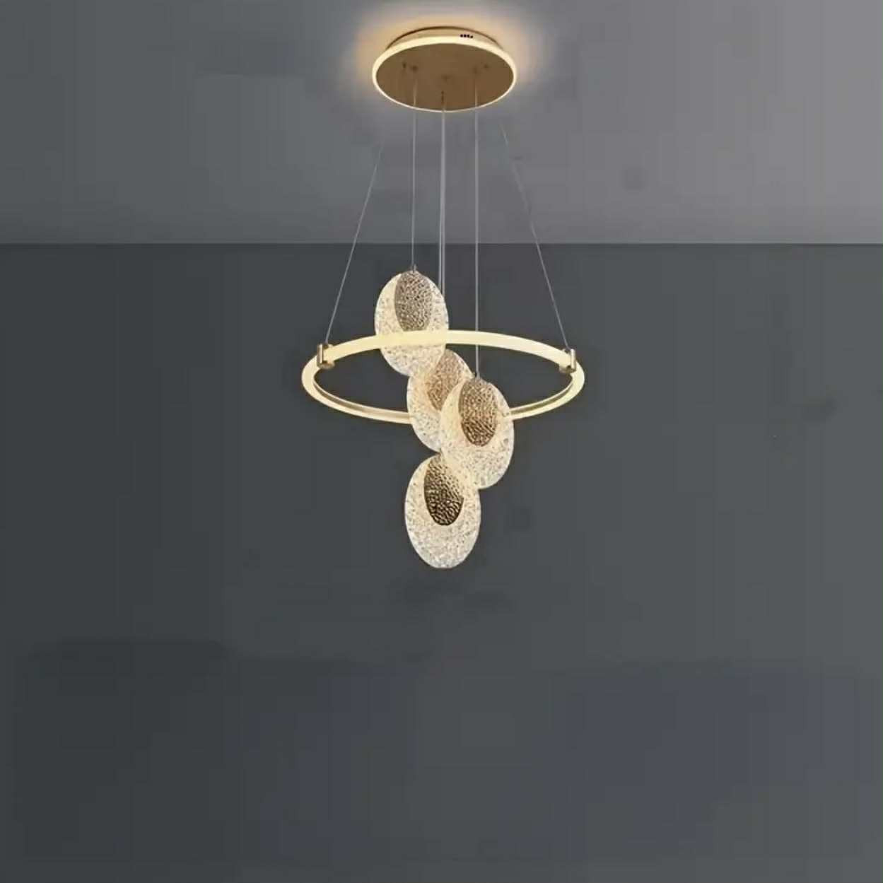 Lustre semi-encastré moderne en acrylique, luminaire LED à intensité variable et changement de couleur avec matériel d'installation - Image 1