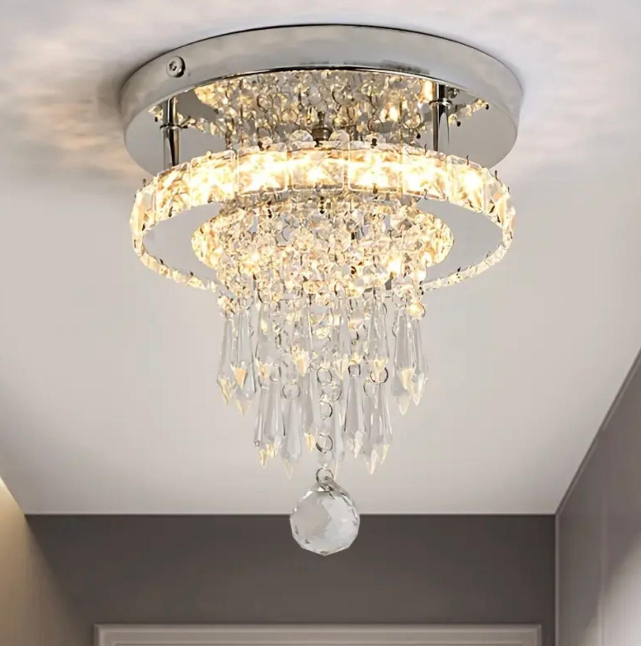 1 lumière moderne en cristal de luxe carré/rond LED couloir de lumière variable à trois couleurs, - Image 2