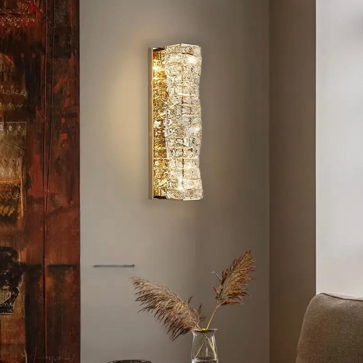 Applique murale de luxe en cristal doré/argenté à lumière moderne avec gradation LED à trois couleurs - Image 1