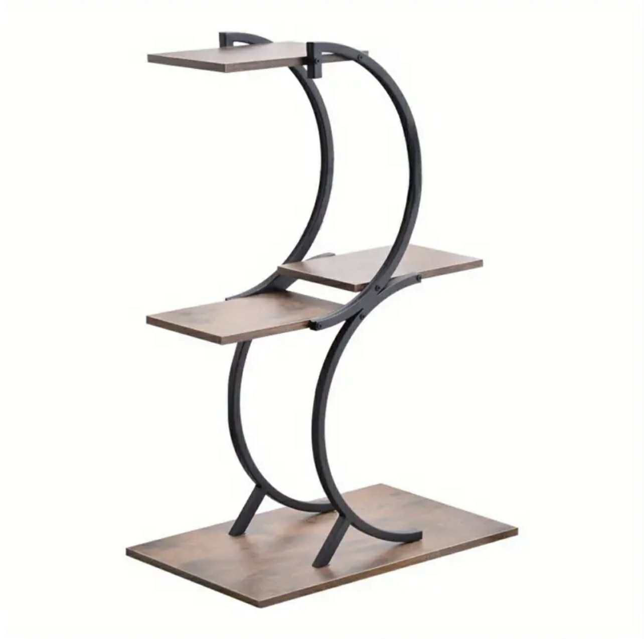 1pc Plant Stand Intérieur 4-Tiers en fer forgé Vert Support de plante Utilisation Bureau Décoration intérieure, Bois, Style S - Image 2