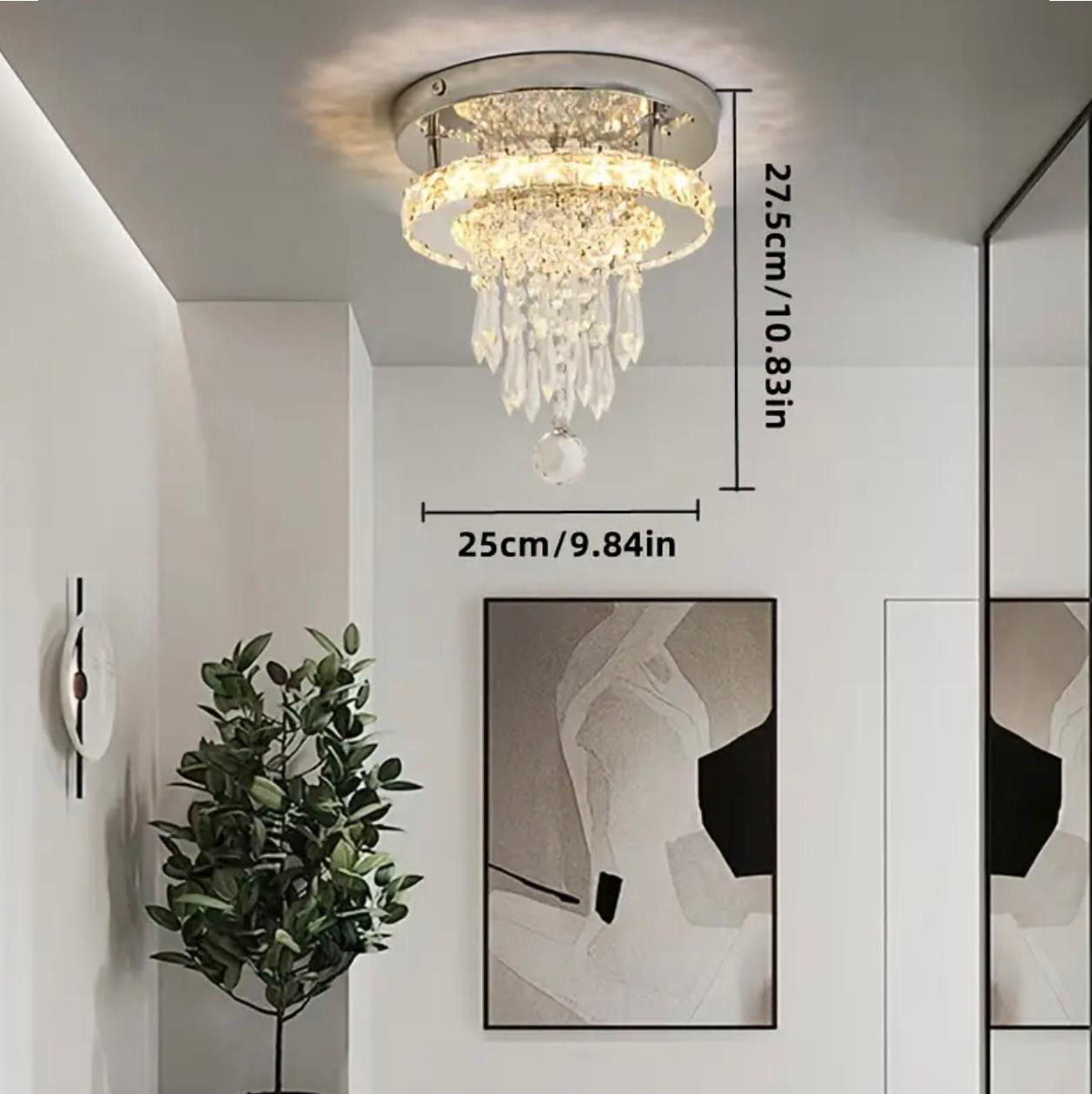 1 lumière moderne en cristal de luxe carré/rond LED couloir de lumière variable à trois couleurs, - Image 3