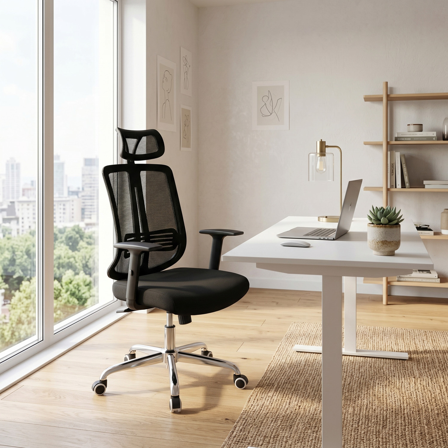 Chaise de Bureau Ergonomique Mesh Haute – Confort Premium avec Repose-Tête et Soutien Lombaire Ajustable