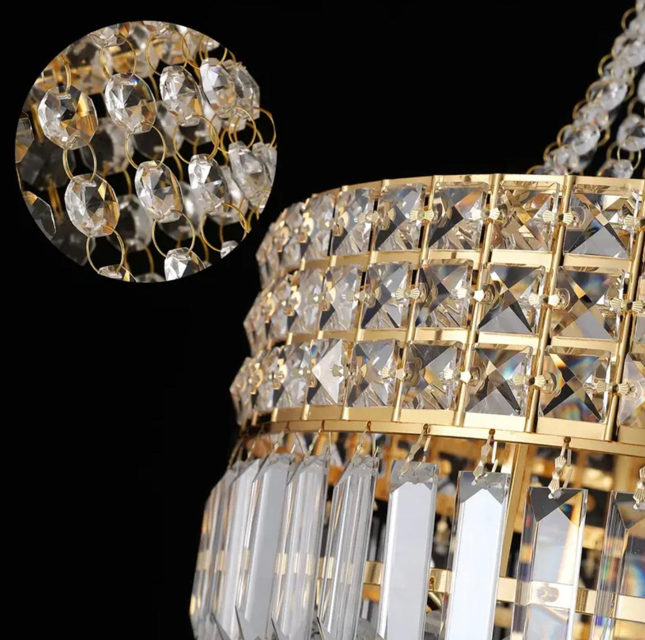 Lustre en cristal de luxe - Style impérial moderne avec gouttelettes en cristal K9, grand luminaire de plafond aux tons dorés - Image 3
