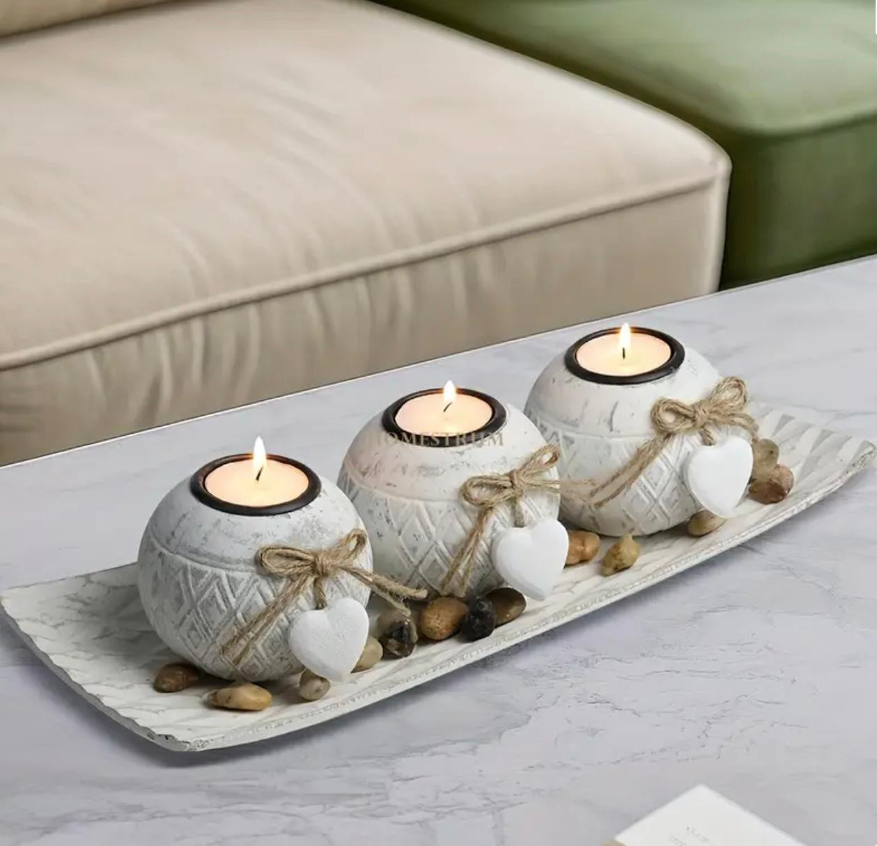 4pcs/Set bougeoir en bois, bougeoir en feuille de bois naturel avec plateau et marbre - Parfait pour la décoration intérieure