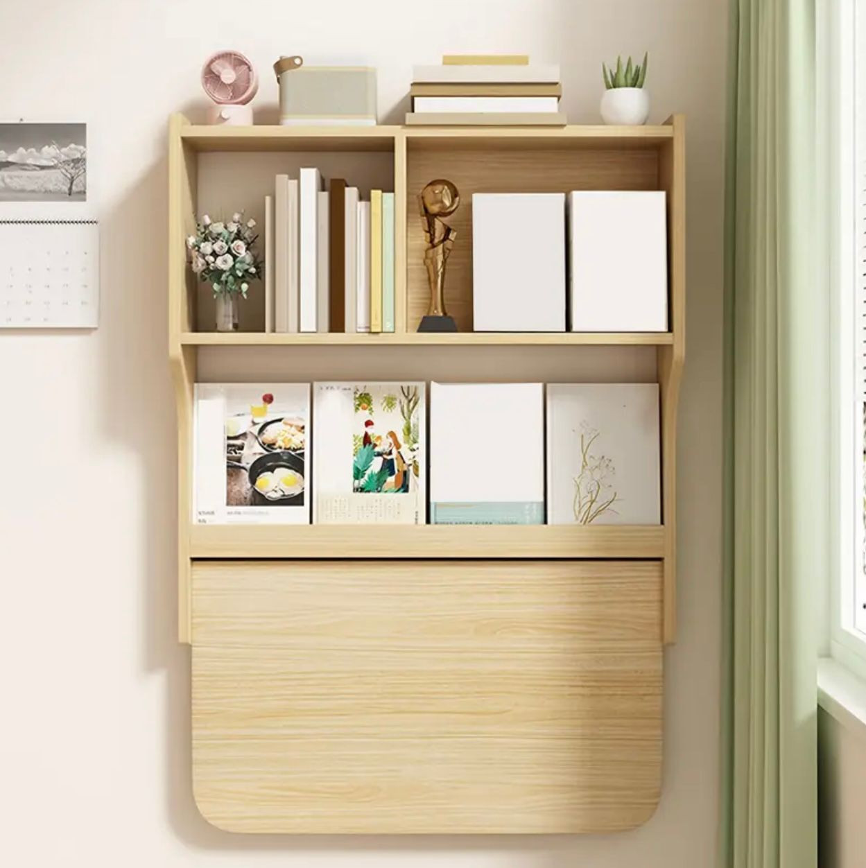 Bureau d'ordinateur flottant mural avec étagères de rangement - Image 2