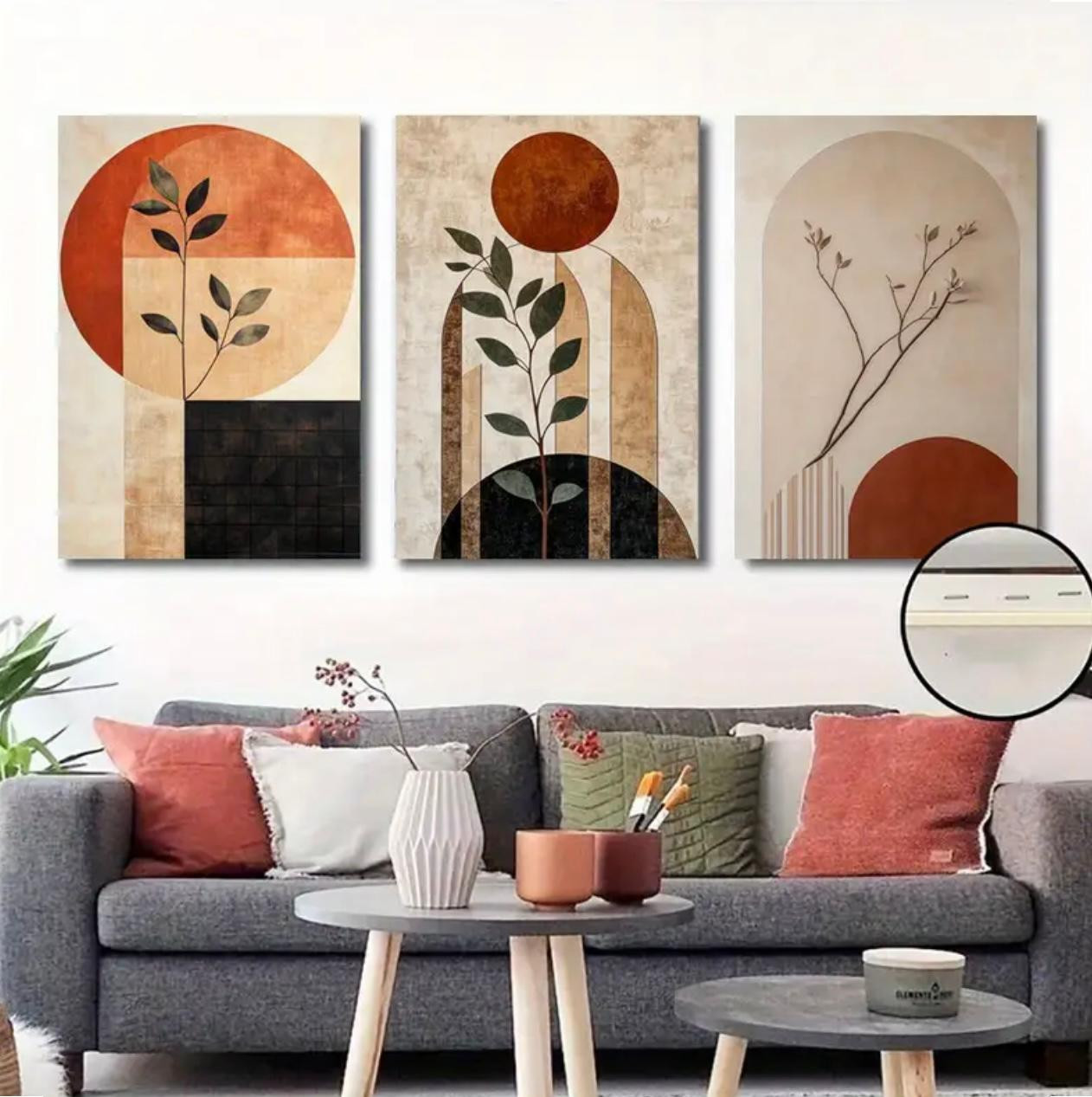 Ensemble d'art mural sur toile de paysage abstrait - 3pcs imprimé botanique minimaliste moderne encadré - Image 2