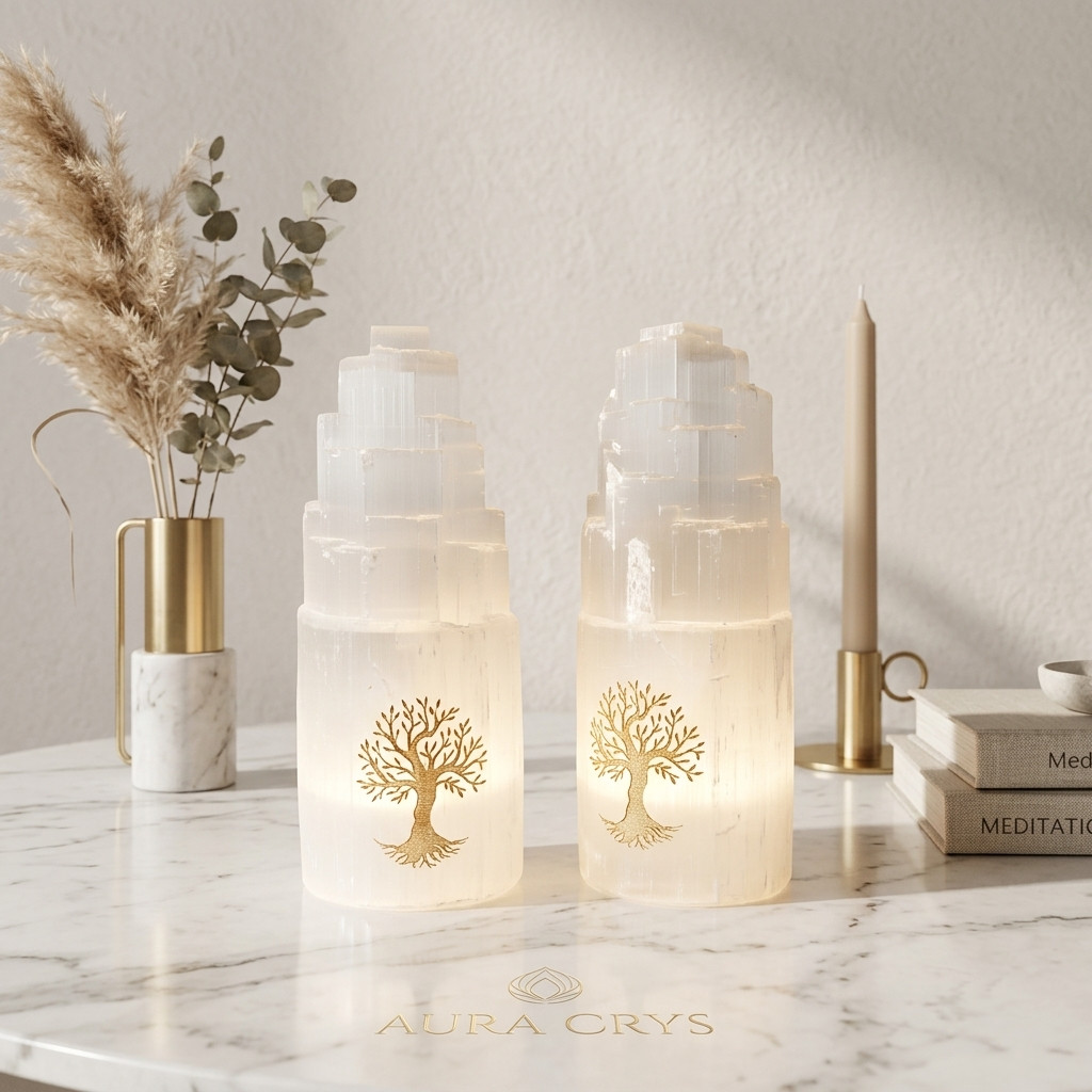 Lampe & Bougeoir en Sélénite Naturelle