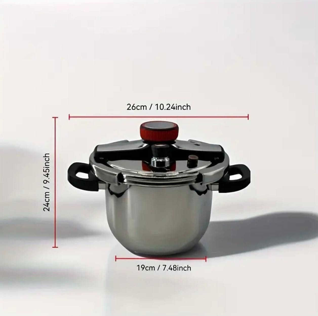 Pot d'autocuiseur en acier inoxydable robuste de 9L avec couvercle rotatif et poignées rouges ergonomiques - Image 3